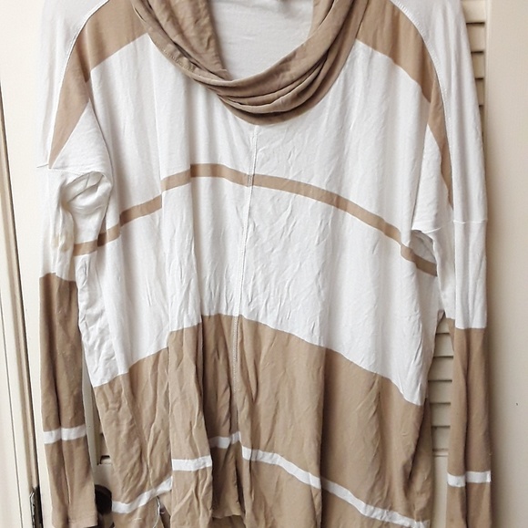 Anthro Bordeaux Colorblock Cowl Beige Boho Top S P - Picture 3 of 3